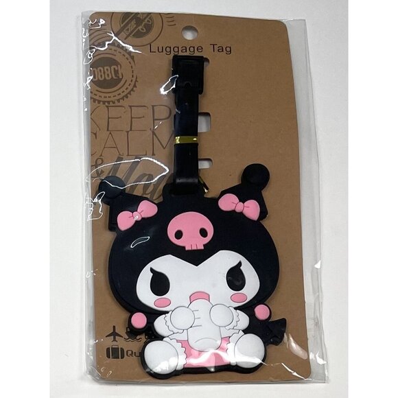 SANRIO Hello Kitty KUROMI Black Pink Silicone LUGGAGE TAG ID Travel Bag Baggage - Picture 1 of 2